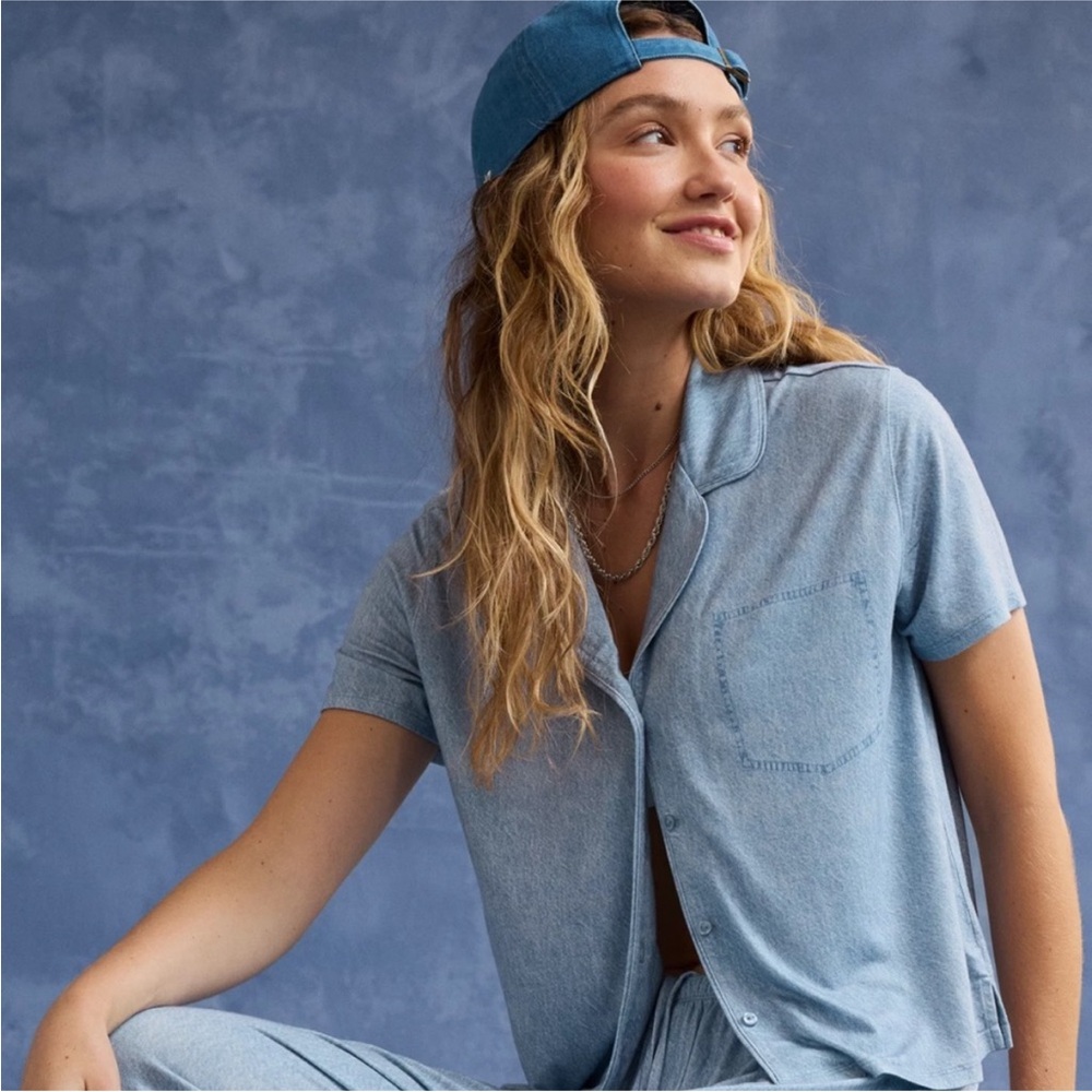 Aerie Light Blue Button Down Pajama set